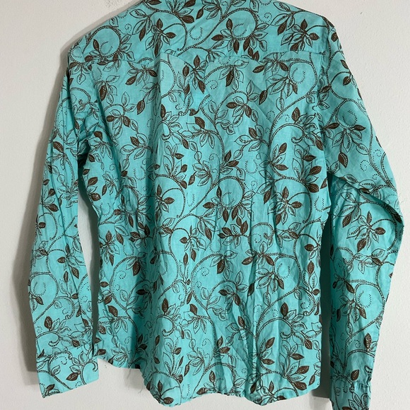 Wrangler Women Size Large Light Green Floral Studded Snap Western Shirt Blouse - Picture 4 of 12